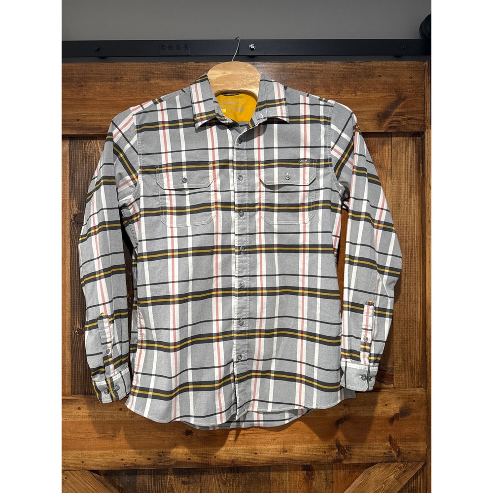 Eddie Bauer Mens Classic Fit Plaid Button Down Shirt Grey Yellow XL Long Sleeve